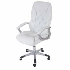 Profi-Bürostuhl H42 XXL, Chefsessel Drehstuhl, 150kg Belastbar Kunstleder ~ Weiß