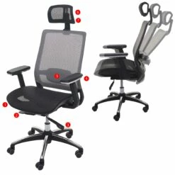 Bürostuhl MCW-A20, Schreibtischstuhl Drehstuhl, Ergonomisch Kopfstütze Stoff/Textil ~ Schwarz/grau