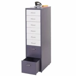 Rollcontainer Preston T851, Schubladenschrank Stahlschrank, 110x28x41cm 8 Schubladen ~ Dunkelgrau Weiß-dunkelgrau
