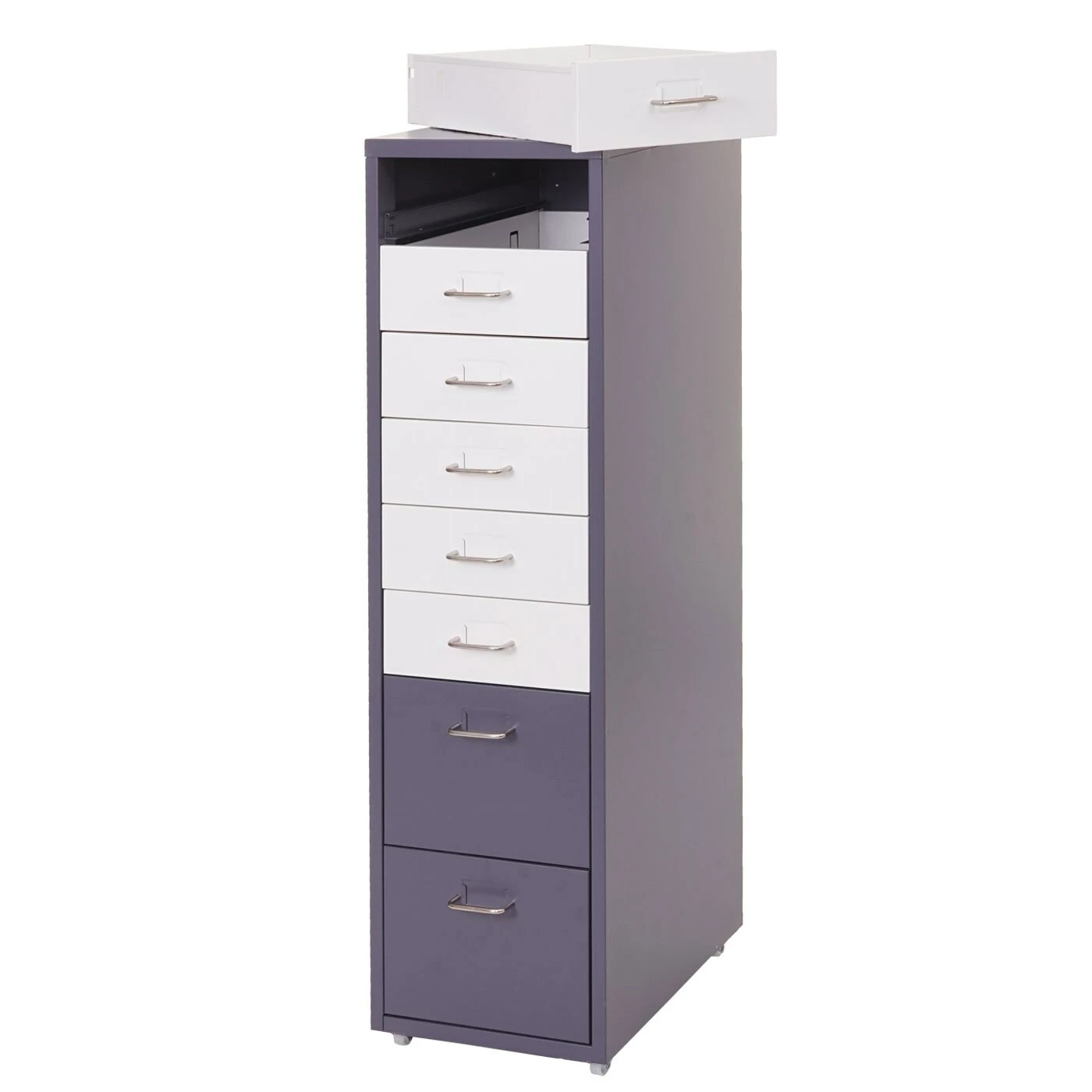 Rollcontainer Preston T851, Schubladenschrank Stahlschrank, 110x28x41cm 8 Schubladen ~ Dunkelgrau Weiß-dunkelgrau – Bild 3