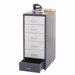 Rollcontainer Preston T851, Schubladenschrank Stahlschrank, 69x28x41cm 6 Schubladen ~ Dunkelgrau Weiß-dunkelgrau