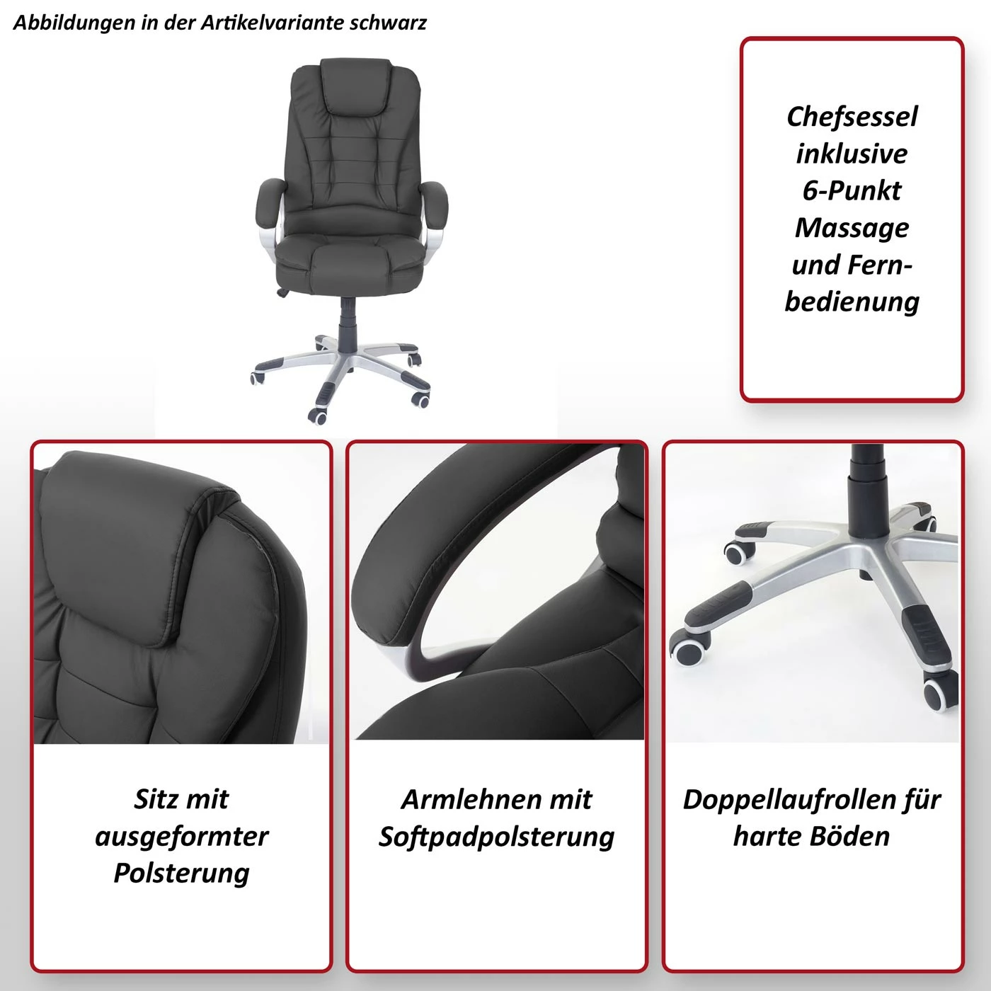 Massage-Bürostuhl Blackpool, Massagestuhl Drehstuhl Chefsessel, Kunstleder ~ Creme – Bild 2