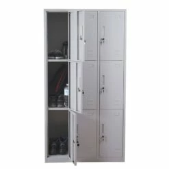 Schließfach Preston T829, Schließfachschrank Wertfachschrank Spind, Metall 9 Fächer, Grau