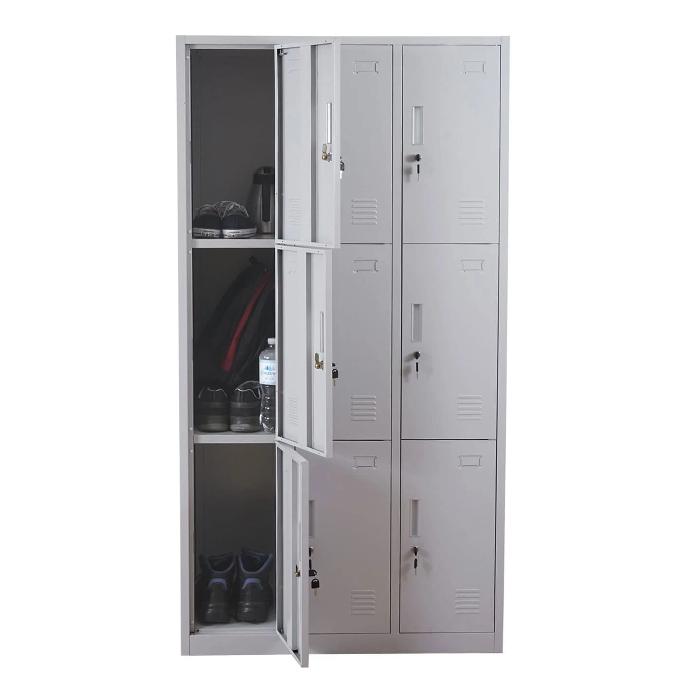 Schließfach Preston T829, Schließfachschrank Wertfachschrank Spind, Metall 9 Fächer, Grau