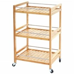 Rollwagen MCW-D91, Rollregal Allzweckwagen Bücherregal, 3 Ebenen Bambus 76x46x38cm