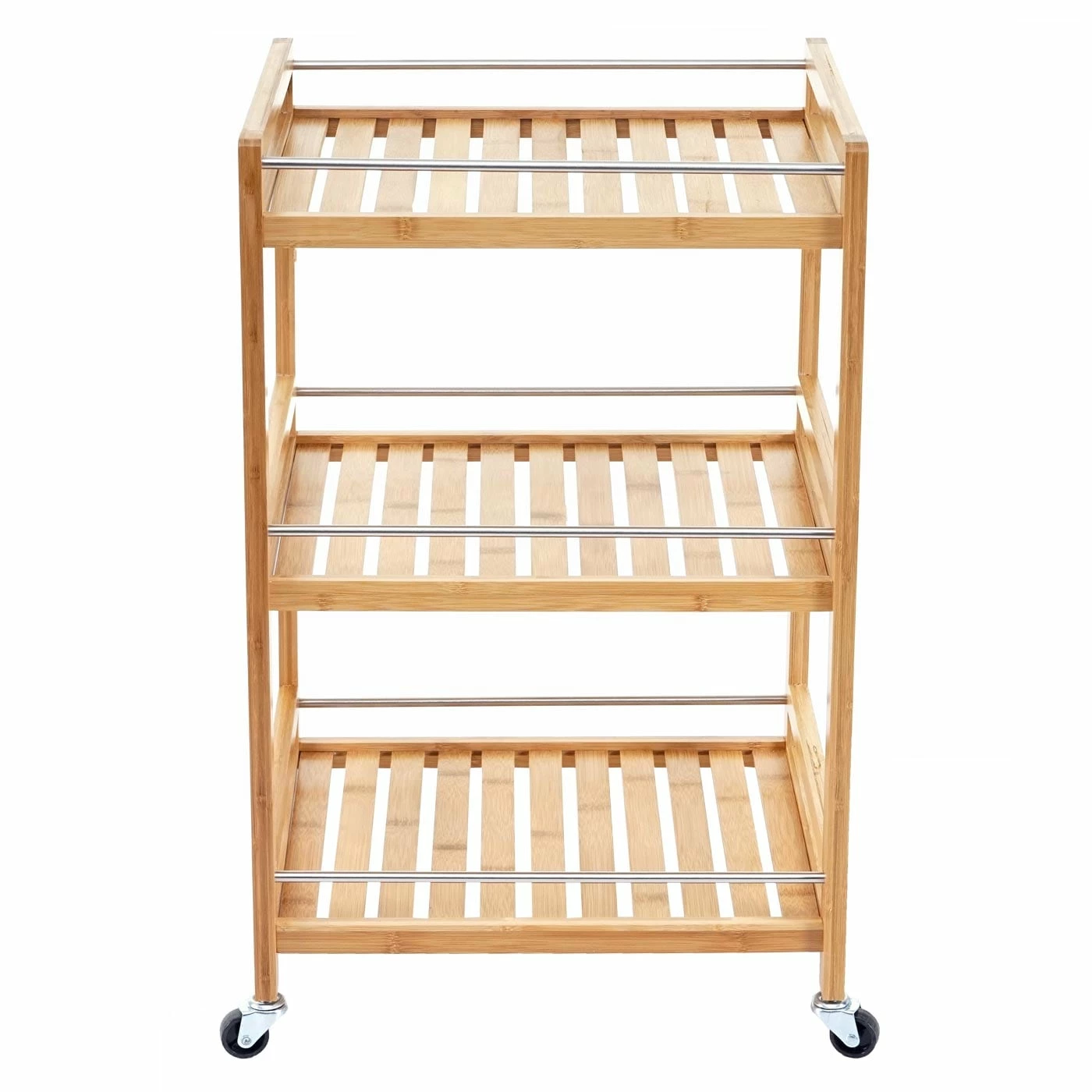 Rollwagen MCW-D91, Rollregal Allzweckwagen Bücherregal, 3 Ebenen Bambus 76x46x38cm – Bild 3