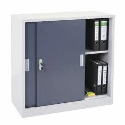 Aktenschrank Preston MCW-F41, Stahlschrank Büroschrank, Mit Abschließbaren Schiebetüren 90x90x45cm ~ Anthrazit
