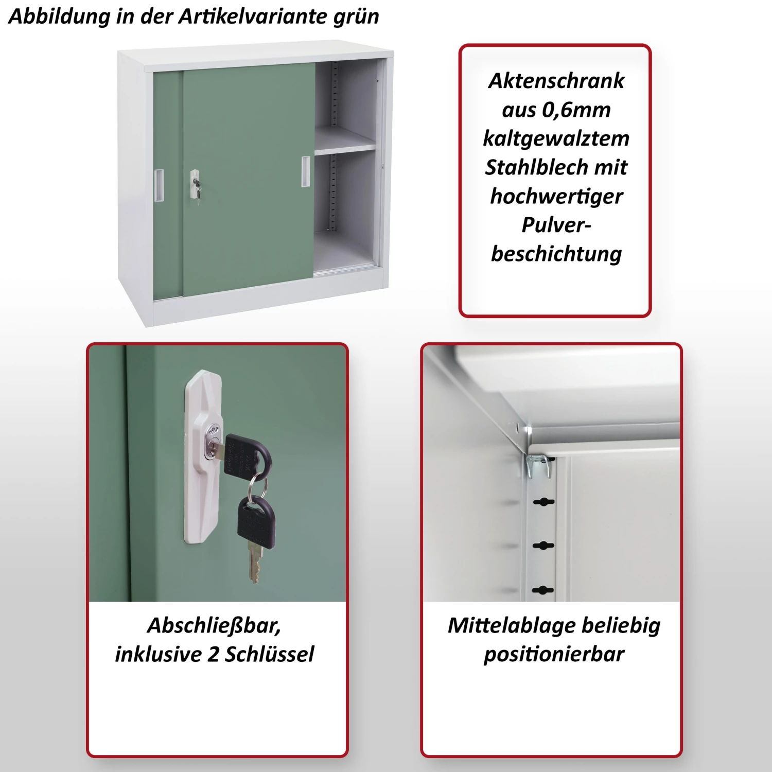 Aktenschrank Preston MCW-F41, Stahlschrank Büroschrank, Mit Abschließbaren Schiebetüren 90x90x45cm ~ Anthrazit – Bild 2