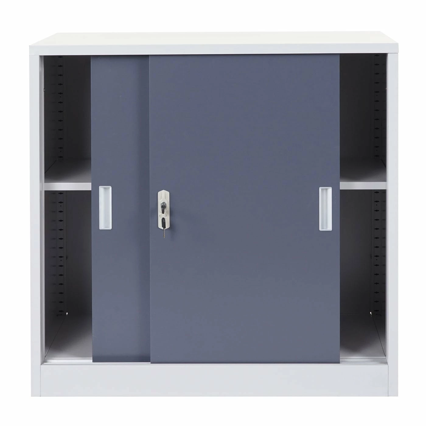 Aktenschrank Preston MCW-F41, Stahlschrank Büroschrank, Mit Abschließbaren Schiebetüren 90x90x45cm ~ Anthrazit – Bild 4