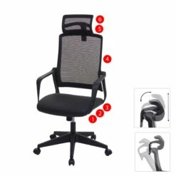 Bürostuhl MCW-J52, Drehstuhl Schreibtischstuhl, Ergonomisch Kopfstütze, Kunstleder ~ Schwarz