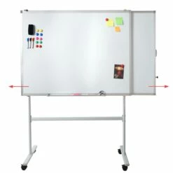 Whiteboard MCW-C85b, Mit Ausziehbarer Tafel Magnettafel Memoboard Pinnwand, Mobil Rollbar Inkl. Zubehör, 167x186cm