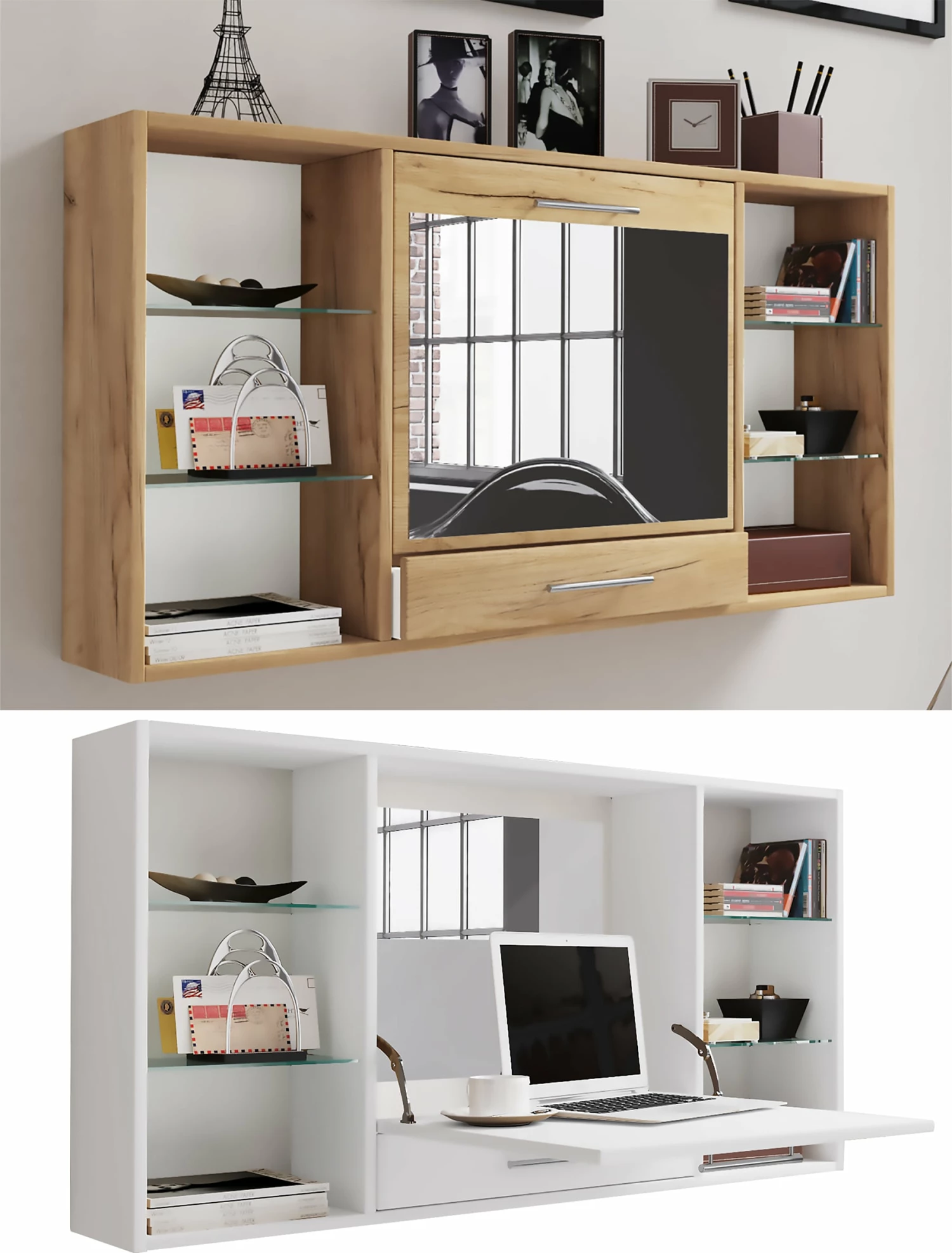 VCM Schminktisch Wand Frisiertisch Schminkschrank Wandregal Spiegel Teala