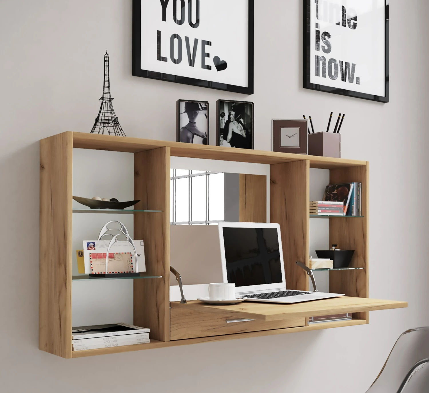 VCM Schminktisch Wand Frisiertisch Schminkschrank Wandregal Spiegel Teala – Bild 5