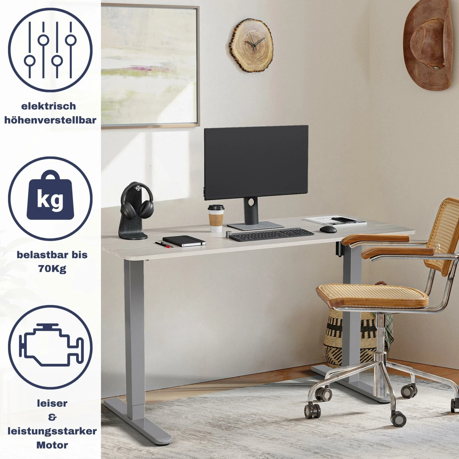 Albatros Schreibtisch-Gestell LIFT N3S, Silber, Elektrisch Höhenverstellbar – Bild 2
