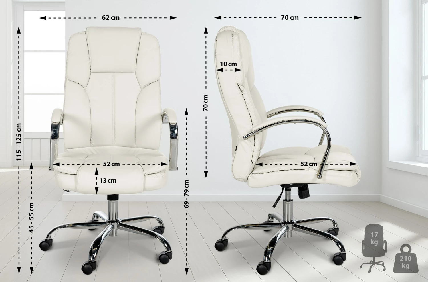 CLP XXL - Bürostuhl Xanthos Mit Hochwertiger Polsterung Und Kunstlederbezug I Drehbarer Und Höhenverstellbarer Chefsessel – Bild 2