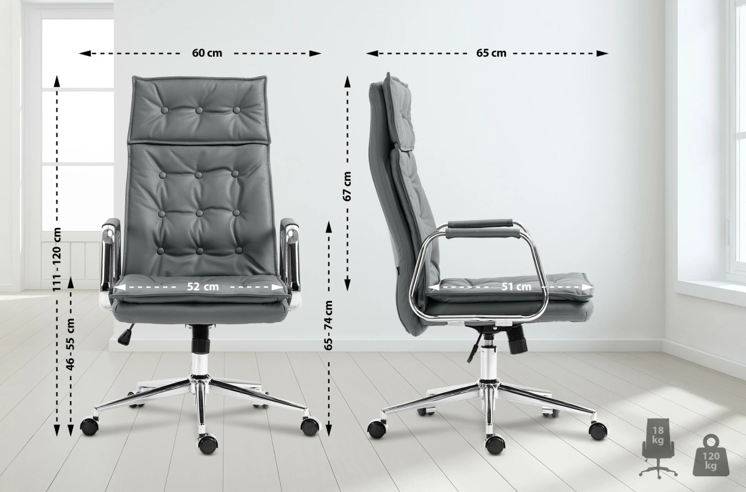 CLP Bürostuhl Sotira Echtleder I Chefsessel Mit Stufenloser Sitzhöhenverstellung I Schreibtischsessel Mit Leichtlaufrollen – Bild 2