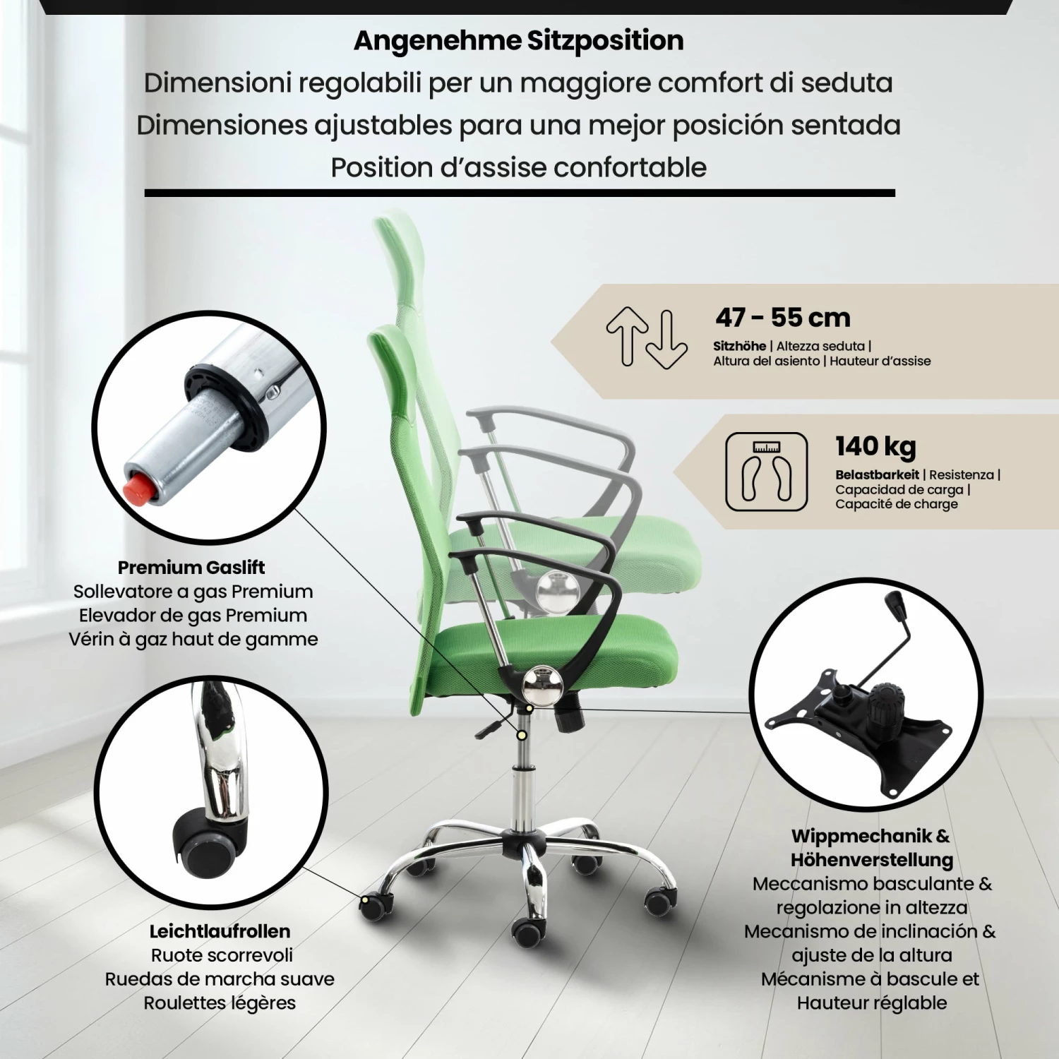 CLP Bürostuhl Washington I Ergonomischer Drehstuhl I Höhenverstellbar Mit Wippmechanik – Bild 2