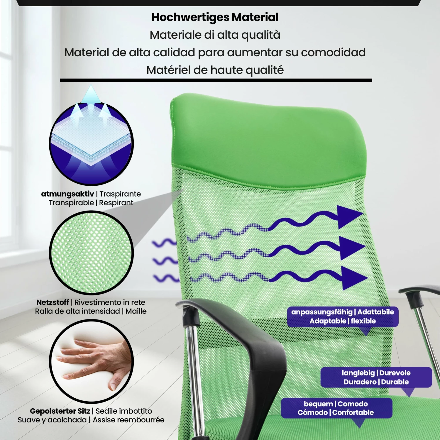 CLP Bürostuhl Washington I Ergonomischer Drehstuhl I Höhenverstellbar Mit Wippmechanik – Bild 3