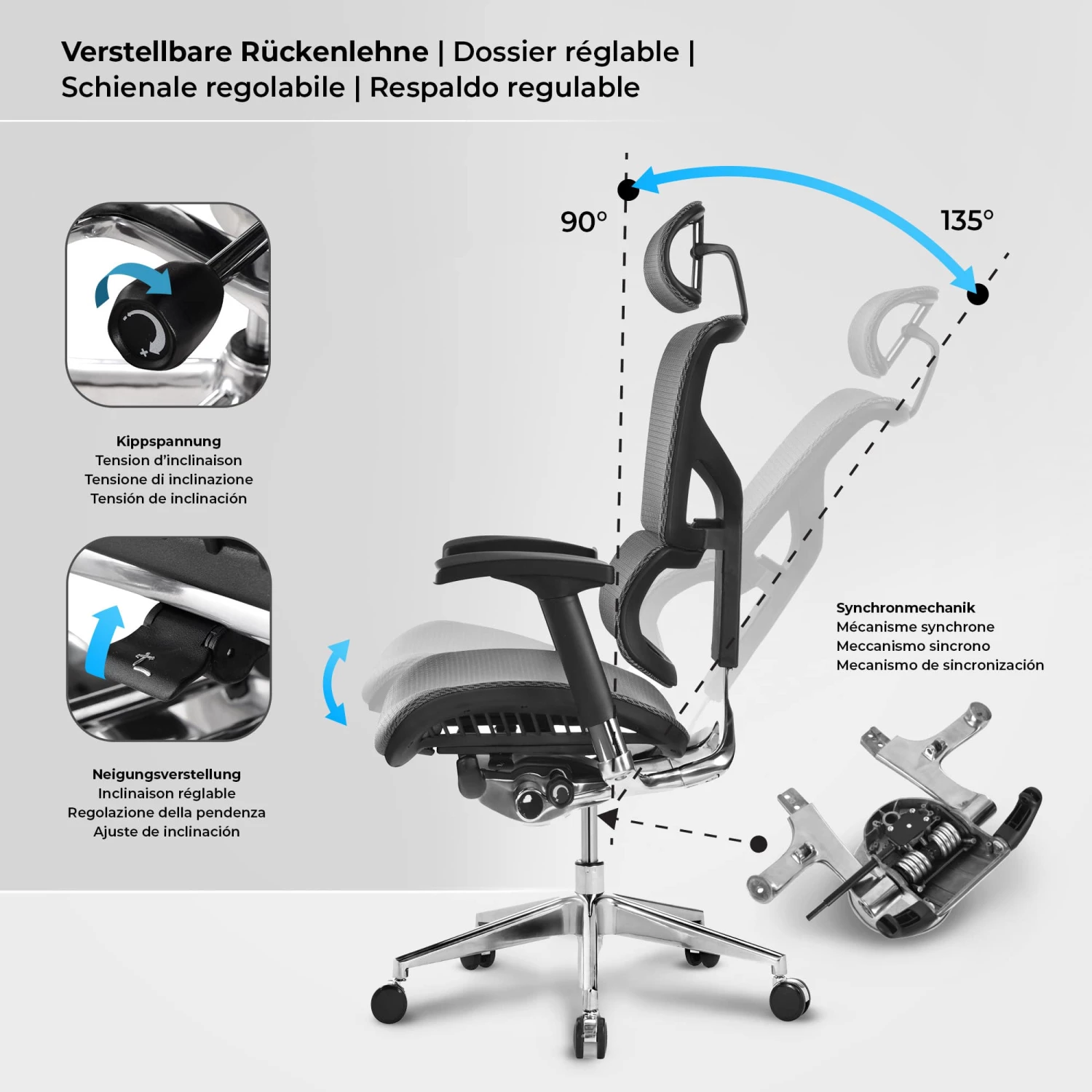 CLP Bürostuhl Spokane Ergonomic I Ergonomischer Schreibtischstuhl I Kopfstütze – Bild 2