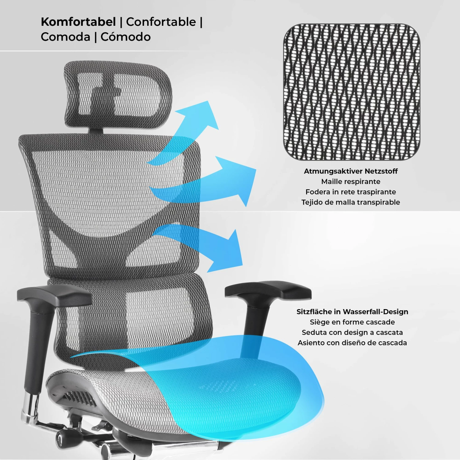 CLP Bürostuhl Spokane Ergonomic I Ergonomischer Schreibtischstuhl I Kopfstütze – Bild 4