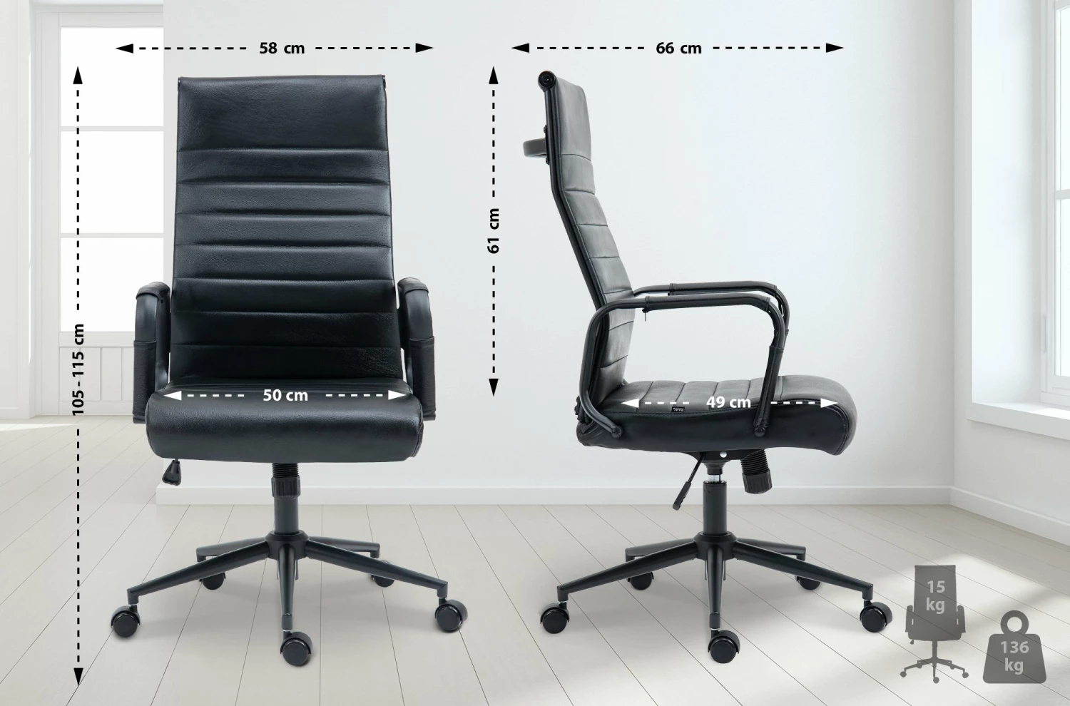 CLP Drehstuhl Kolumbus Echtleder I Chefsessel Mit Stufenloser Sitzhöhenverstellung I Bürosessel Mit Leichtlaufrollen – Bild 2