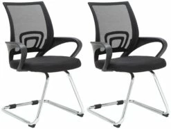 CLP 2er Set Freischwinger Eureka Mit Netzbezug Und Bodenschonern I Wartezimmerstühle Mit Armlehnen & Metalgestell