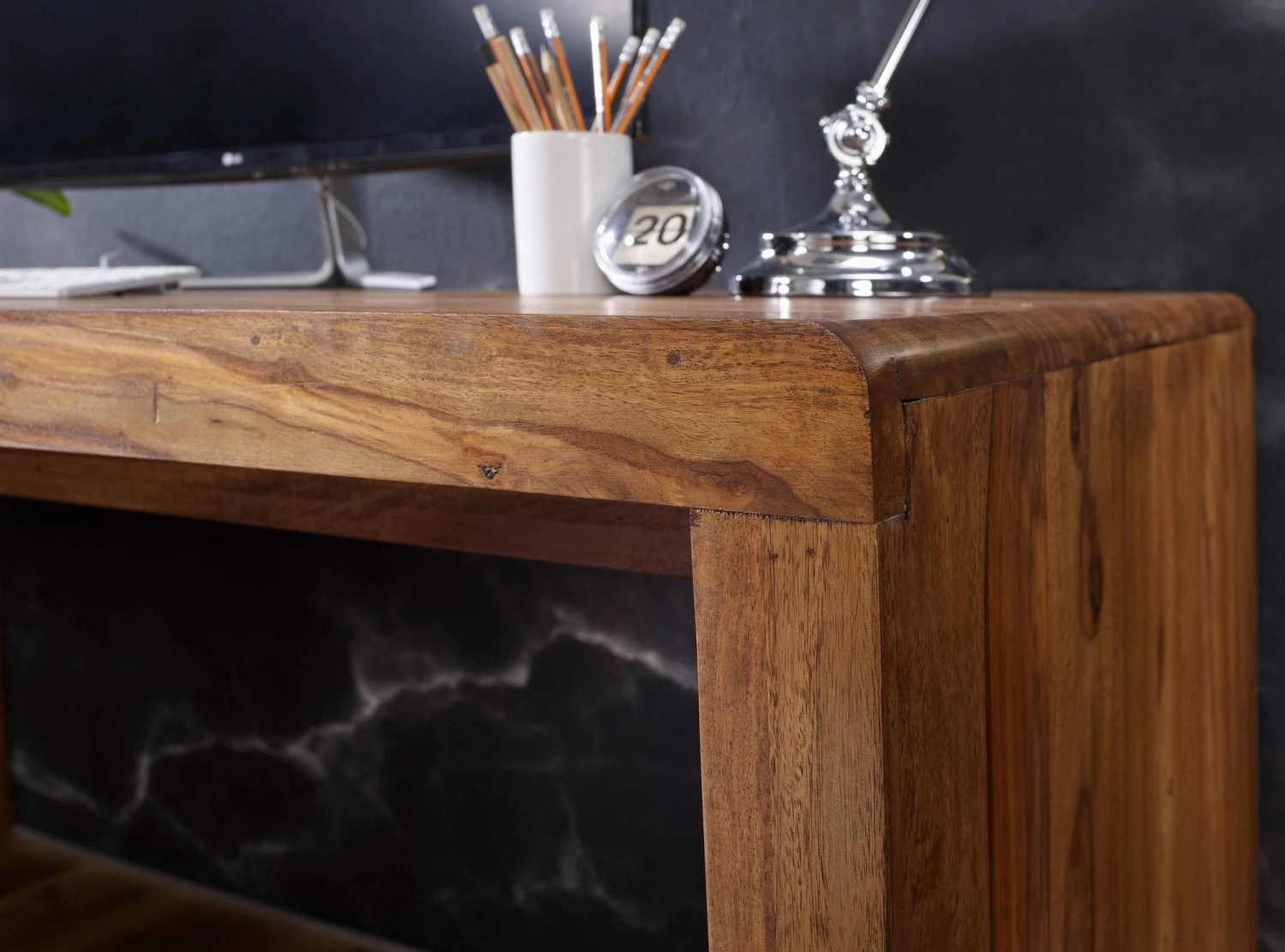 FineBuy Design Schreibtisch 180 Cm Sheesham Massivholz Bürotisch Computertisch – Bild 4