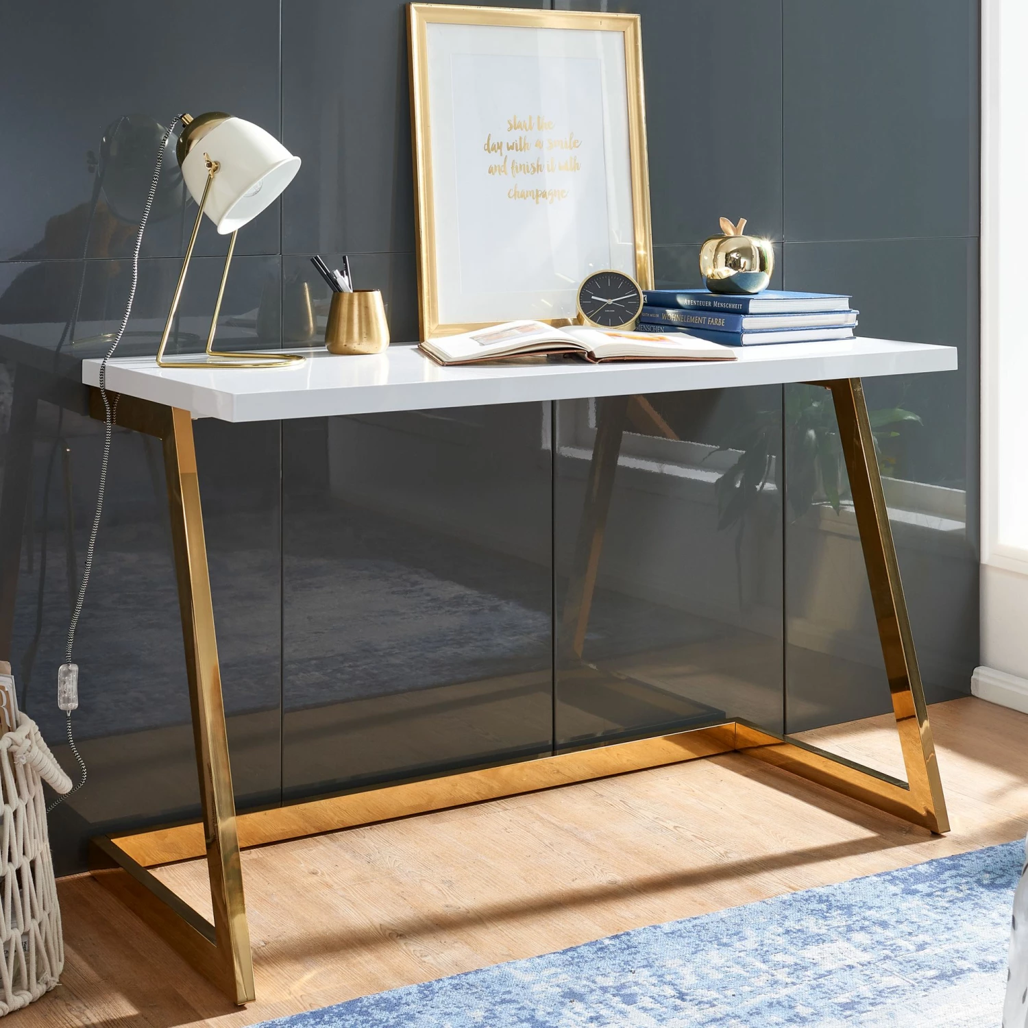 Schreibtisch FineBuy Bürotisch Hochglanz 120 Cm Computertisch Tisch Büro Metall – Bild 2