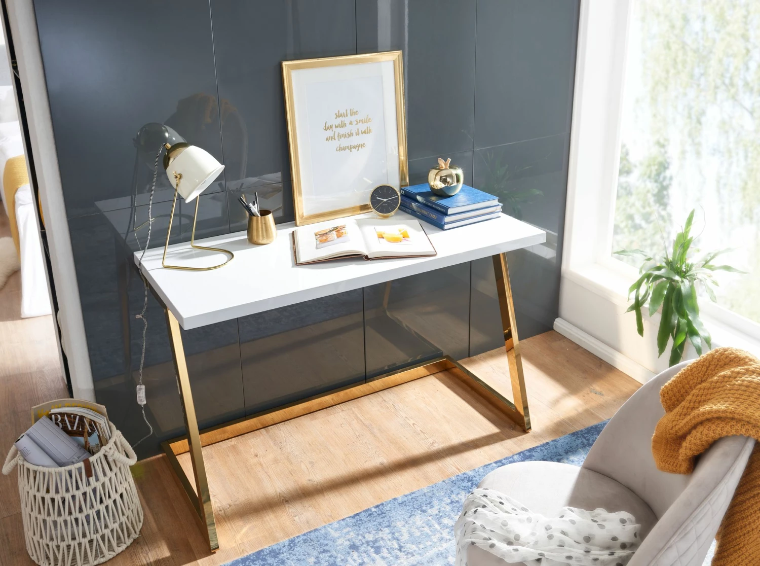 Schreibtisch FineBuy Bürotisch Hochglanz 120 Cm Computertisch Tisch Büro Metall – Bild 5