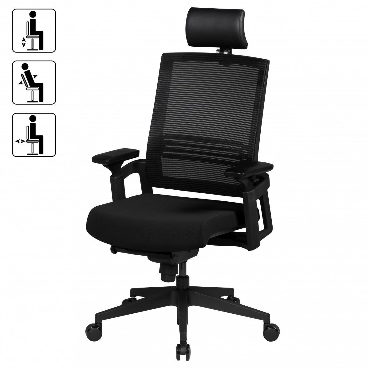 Bürostuhl Ergonomisch Drehstuhl Stoff Schwarz Chefsessel Kopfstütze Büro Sessel – Bild 2