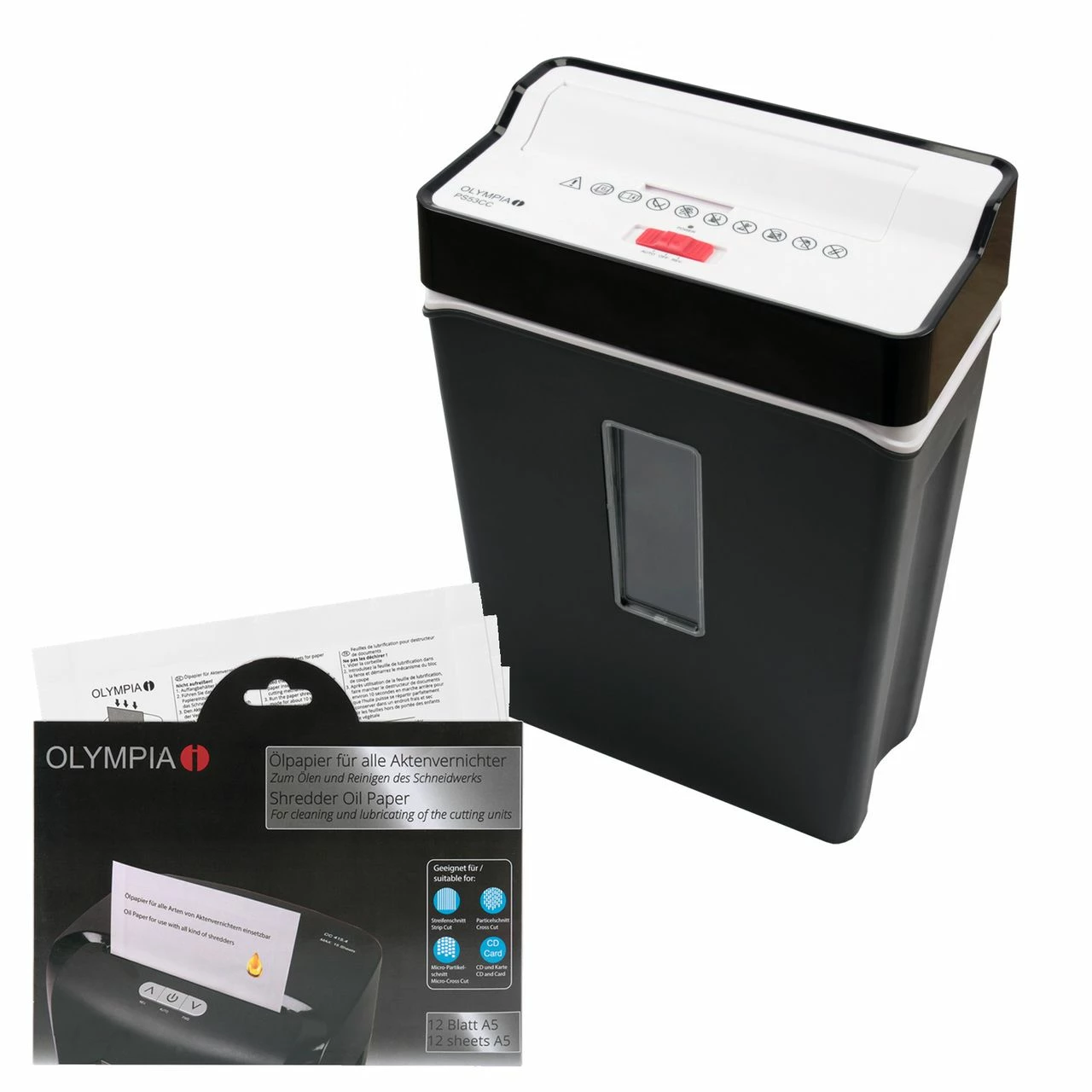 OLYMPIA PS 53 CC Set Mit Ölpapier Aktenvernichter,Partikelschnitt Sicherheitsstufe P4