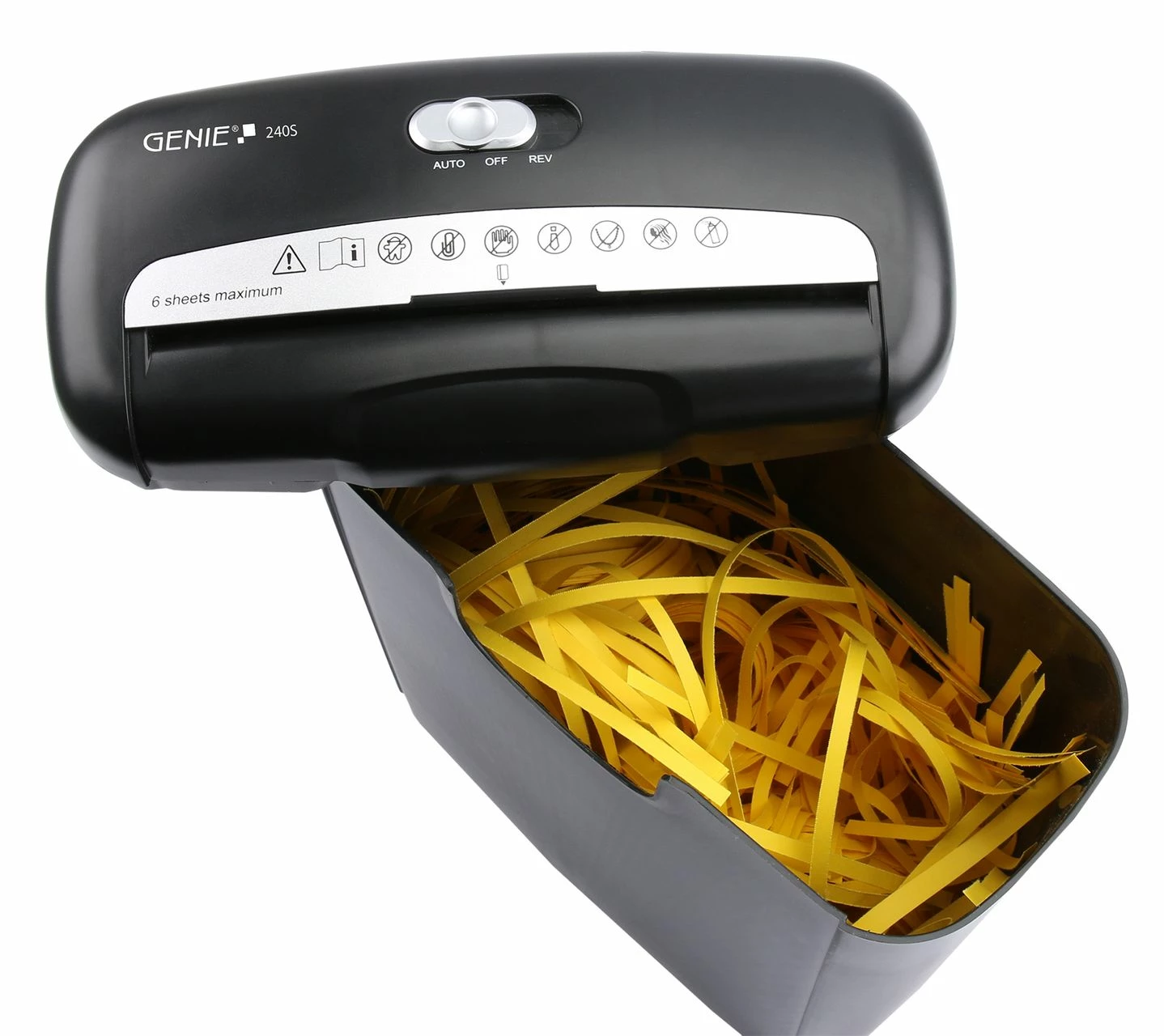 Genie 240S Aktenvernichter 6 Blatt Streifenschnitt Sicherheitsstufe P2 Mit Kredikarten – Bild 3