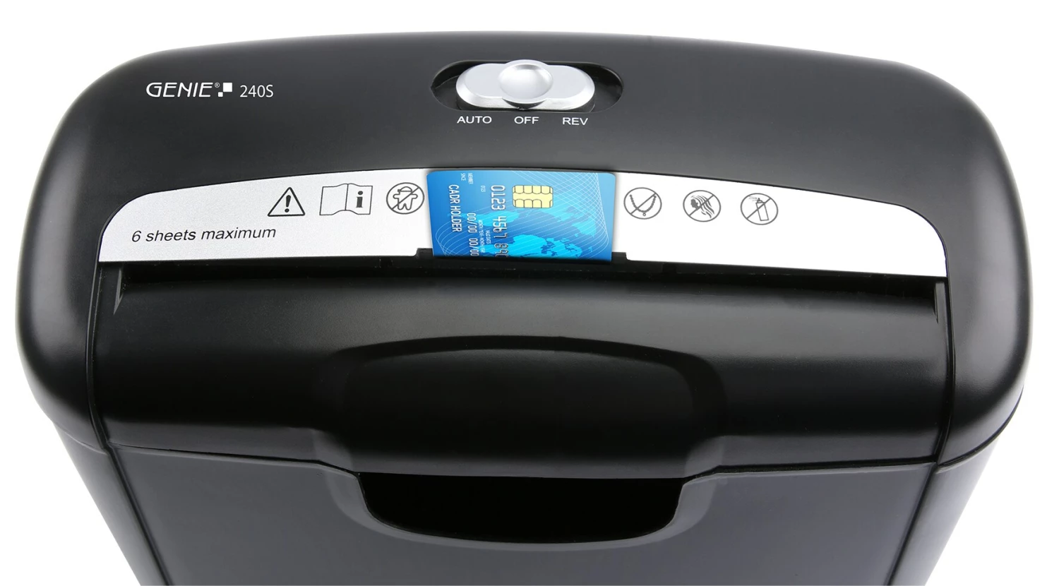 Genie 240S Aktenvernichter 6 Blatt Streifenschnitt Sicherheitsstufe P2 Mit Kredikarten – Bild 4