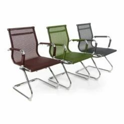 Besucherstuhl Freischwinger "Mesh" Metall Mit Netzbezug Mesh Grün