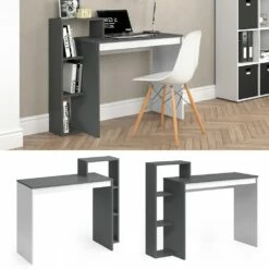 Vicco Schreibtisch Leo Schreibtisch Arbeitstisch Regal PC Tisch Weiß Anthrazit