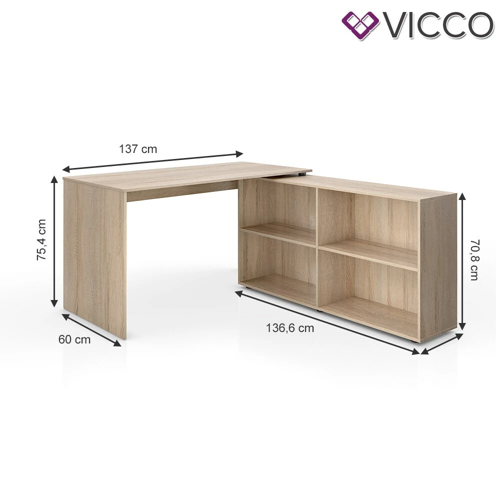Vicco Eckschreibtisch FlexPlus Computer Bürotisch PC Schreibtisch Eiche Sonoma – Bild 3