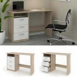 VICCO Schreibtisch MEIKO Weiß Sonoma Eiche Arbeitstisch Bürotisch Regal PC Tisch