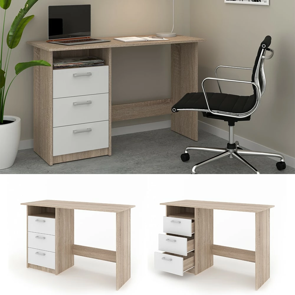 VICCO Schreibtisch MEIKO Weiß Sonoma Eiche Arbeitstisch Bürotisch Regal PC Tisch