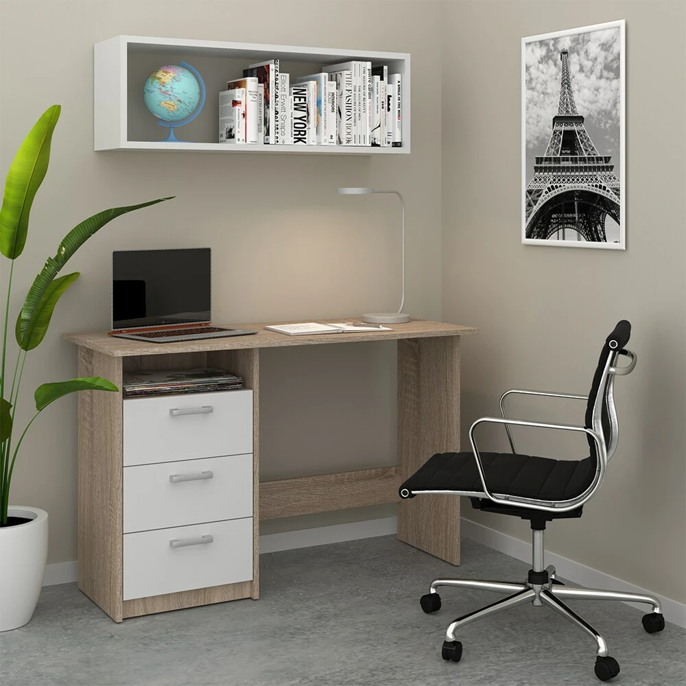 VICCO Schreibtisch MEIKO Weiß Sonoma Eiche Arbeitstisch Bürotisch Regal PC Tisch – Bild 4