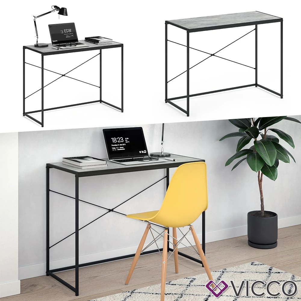 VICCO Loft Schreibtisch Fyrk Bürotisch Arbeitstisch PC Tisch Beton 100 X 45