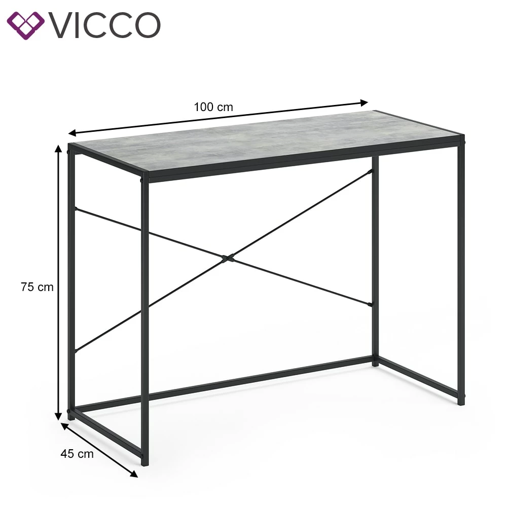 VICCO Loft Schreibtisch Fyrk Bürotisch Arbeitstisch PC Tisch Beton 100 X 45 – Bild 3