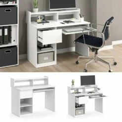 Vicco Schreibtisch Bürotisch Arbeitstisch Keno Weiß Computertisch Monitorständer