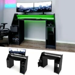 VICCO Computertisch Joel PC-Tisch Schwarz Gamingtisch Schreibtisch Gamertisch