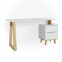 VICCO Schreibtisch NEPTUNE Computertisch Büro PC Arbeitszimmer Weiß Eiche Skandi