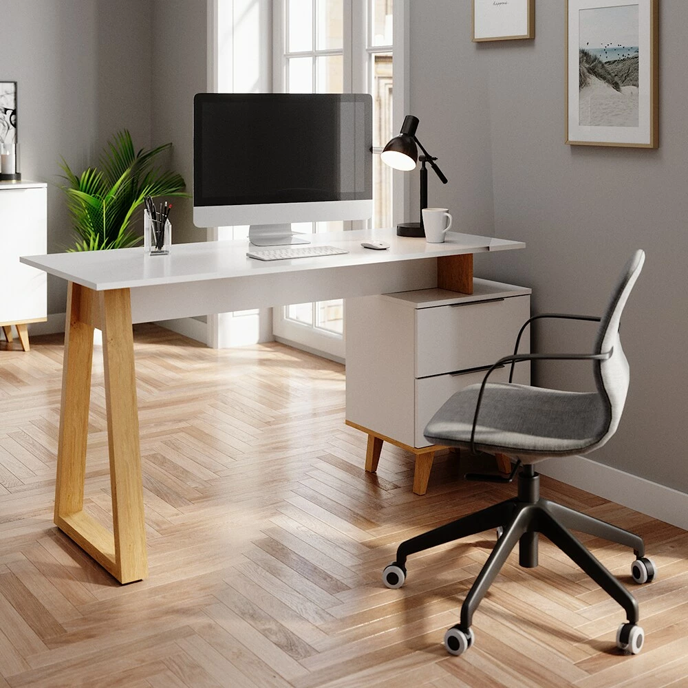 VICCO Schreibtisch NEPTUNE Computertisch Büro PC Arbeitszimmer Weiß Eiche Skandi – Bild 4