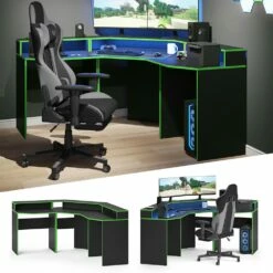 Vicco Computermöbelset Computerecktisch 2x Schreibtisch Kurz Kron Schwarz/Grün