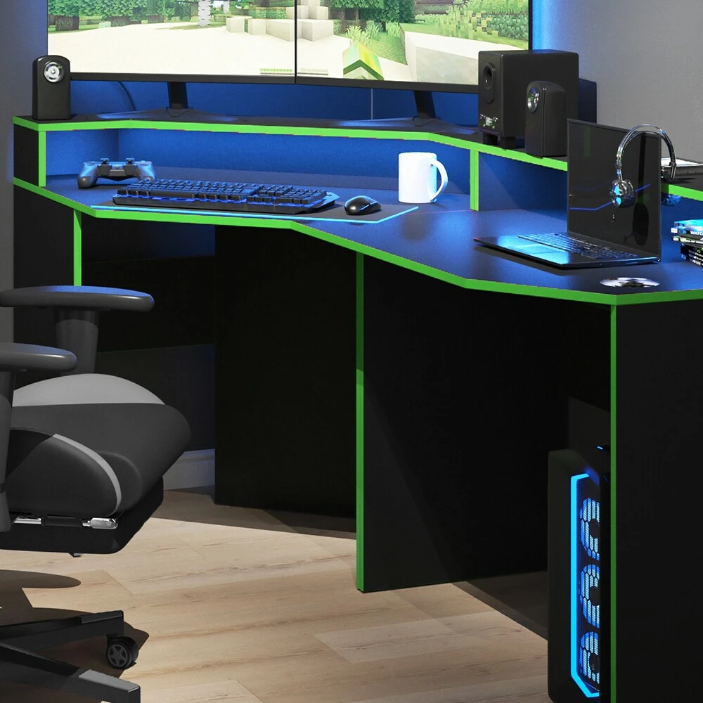 Vicco Computermöbelset Computerecktisch Computertisch Lang Kron Schwarz/Grün – Bild 5