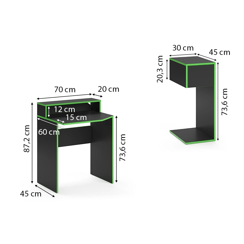 Vicco Computermöbelset Computertisch Kurz PC-Schrank Kron Schwarz/Grün Ablage – Bild 3