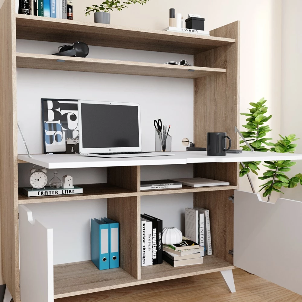 Vicco Schreibtisch Arbeitstisch Computertisch Berdi Weiß/Sonoma Schranktisch – Bild 5