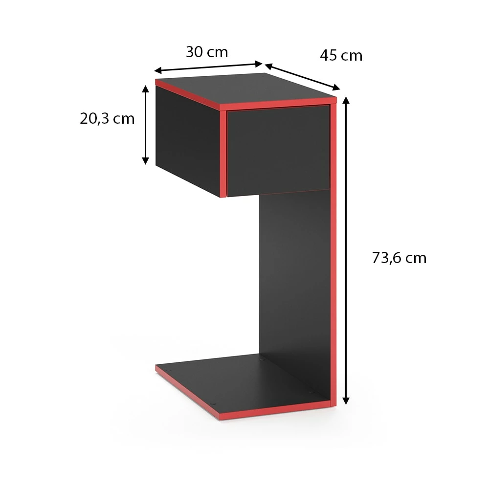 Vicco PC-Schrank Beistellschrank Computerschrank Kron Schublade Schwarz/Rot – Bild 3